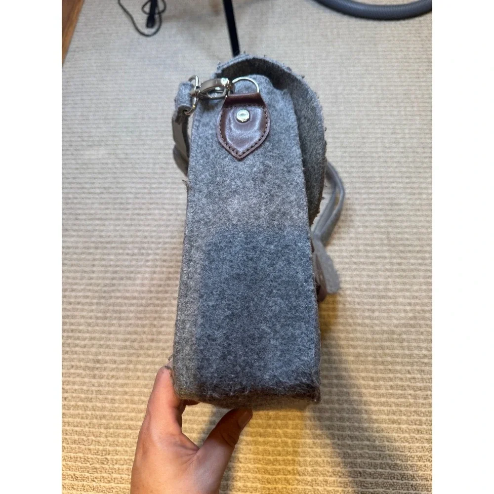 Grey‎ Felt Satchel Messenger Bag Two Tone Buckle Strap Shoulder Bag